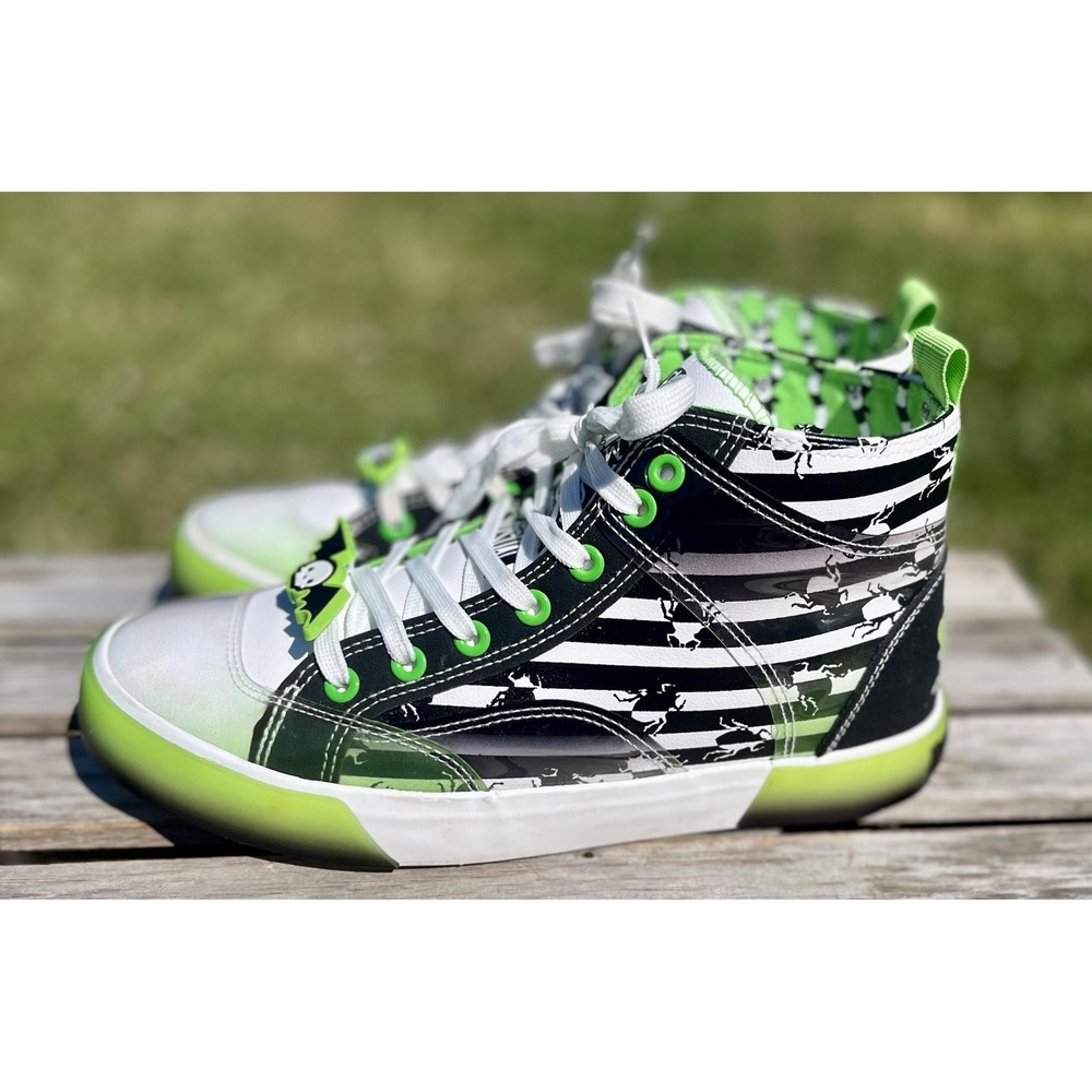 Beetlejuice Shoes Mens Size 7.5 High Top Striped Glow‎ Bat Novelty Sneakers